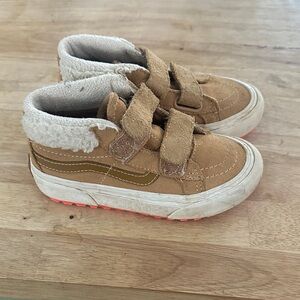 Vans Kids Tan Sneakers with White and Pink Accents